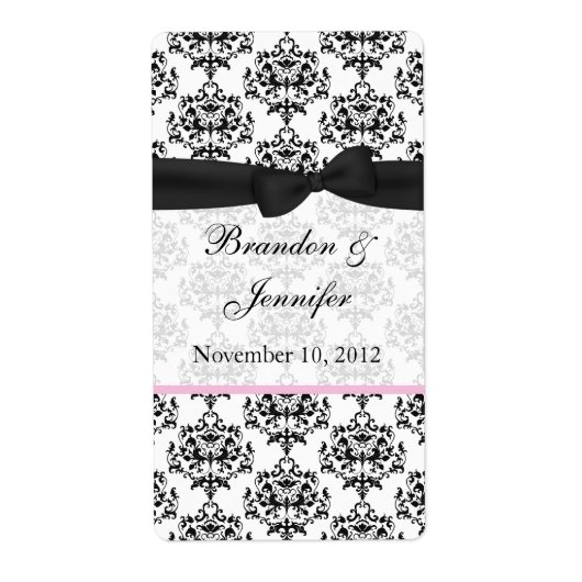 Chic noir & blanc Damask Mini Étiquettes de vin (Devant)