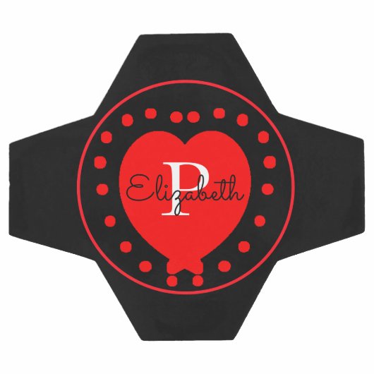 Chic noir blanc initial Monogramme rouge Coeur (Plat)