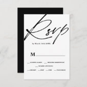 Chic noir blanc script calligraphie mariage rsvp (Devant / Derrière)
