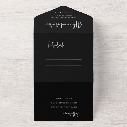 Chic noir & blanc tout en un Faire-part de mariage (Dehors)