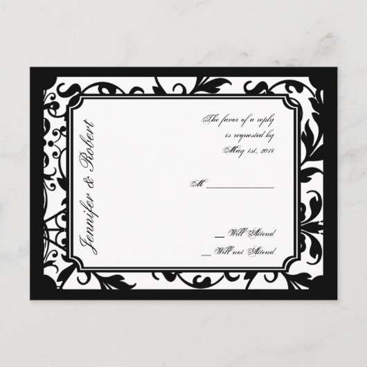 Chic noir et blanc Damask carte postale RSVP (Devant)