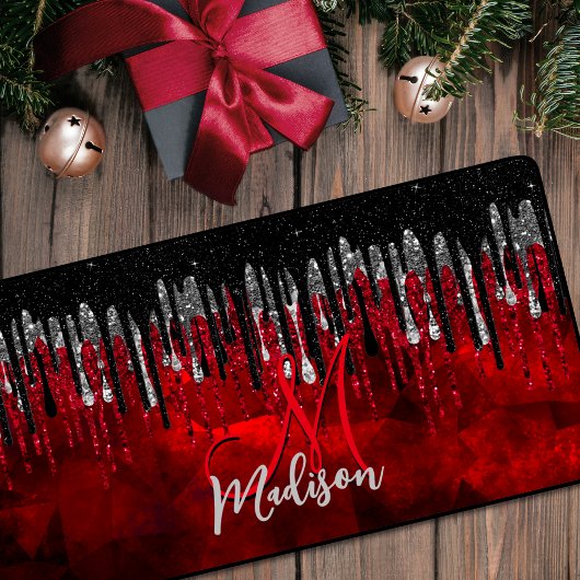 Chic noir rouge argent parties scintillant gouttes