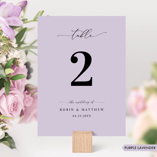 Chic, Numéro de Table de Mariage Lavande Violet Mi