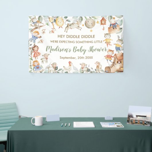 Chic Nursery Rhyme Greenery Baby shower Backdrop Spandoek (Beurs)