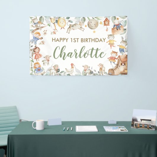 Chic Nursery Rhyme Greenery Birthday Backdrop Spandoek (Beurs)