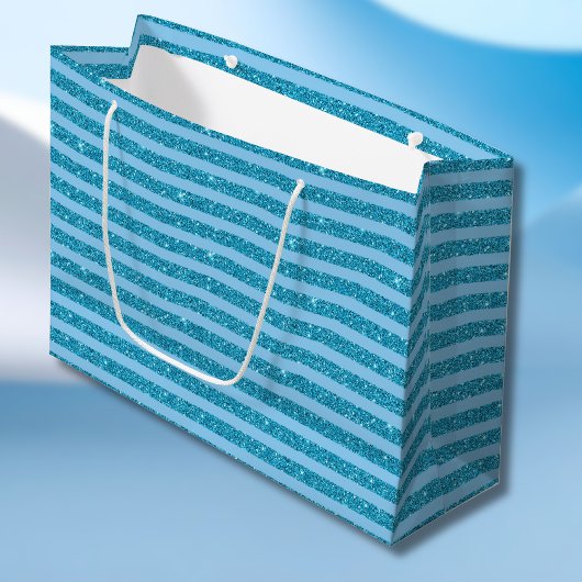 Chic Ocean Blue Glitter Style Horizontal Stripes Groot Cadeauzakje