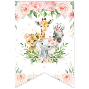 Chic Oerwoud Animals Blush Pink Floral Baby shower Vlaggetjes
