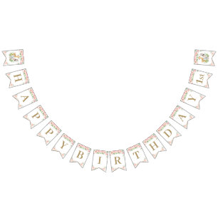 Chic Oerwoud Animals Blush Pink Floral Birthday Vlaggetjes