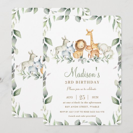 Chic Oerwoud Animals Greenery Birthday Boy Girl Kaart (Voorkant / Achterkant)