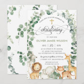 Chic Oerwoud Animals Greenery Christening Baptisme Kaart (Voorkant / Achterkant)