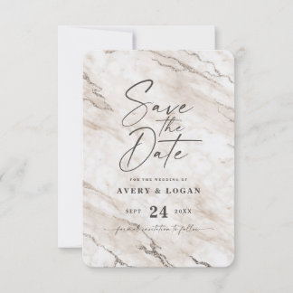 Chic Off-White Marble met Champagne Folie - Gegeve Save The Date