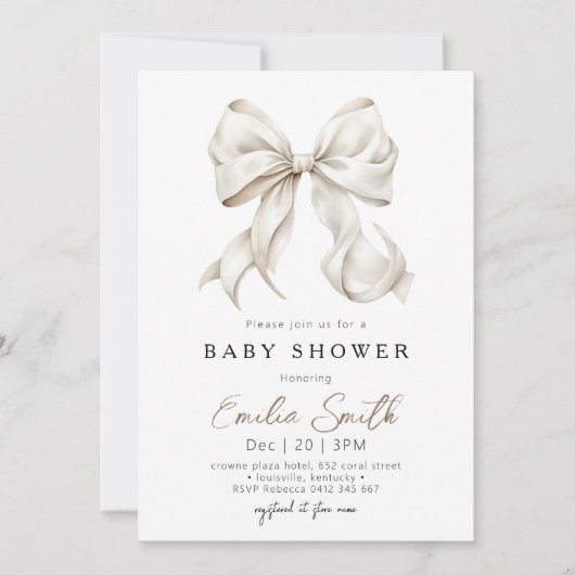 Chic Off Witte Coquette Baby shower Kaart (Voorkant)