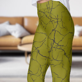 Chic Olijf en Zwarte Fractuur Patroon Leggings