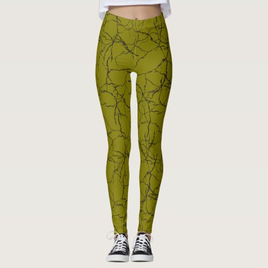 Chic Olijf en Zwarte Fractuur Patroon Leggings (Voorkant)
