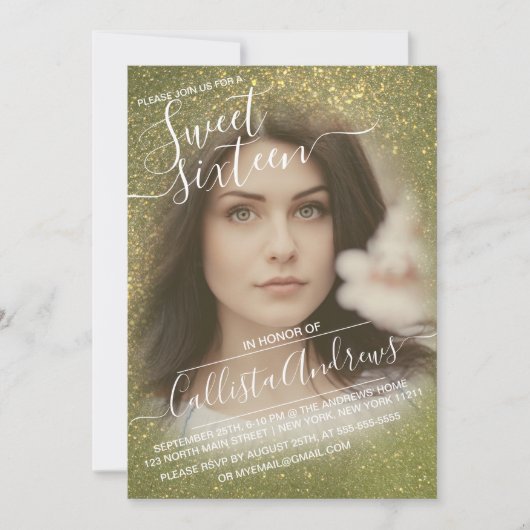 Chic Olive Green Glitter Ombre Foto Zoet 16 Kaart (Voorkant)