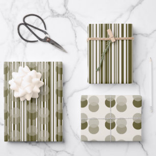 Chic Olive Green Tinsel en Confetti Patterns Inpakpapier Vel