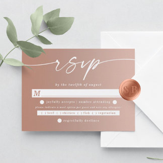 Chic Ombre Clay & Blush Pink Wedding Meal Choice RSVP Kaartje
