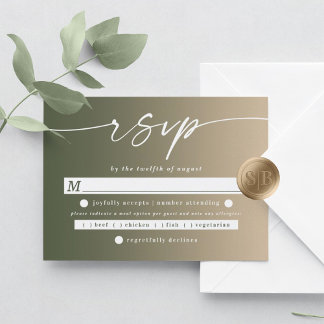 Chic Ombre Green & Yellow Wedding Meal Choice RSVP Kaartje