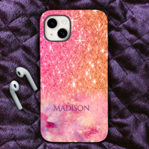 Chic ombre roos blush roze glitter monogram