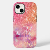 Chic ombre roos blush roze glitter monogram Case-Mate iPhone case (Achterkant)