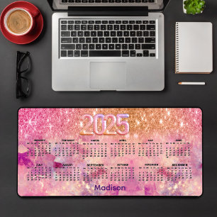 Chic ombre roos gouden 2025 monogram kalender bureaumat