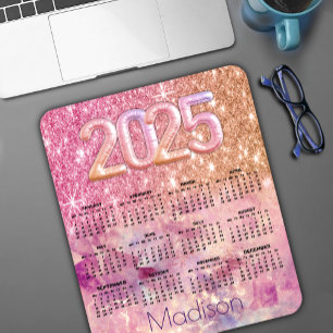 Chic ombre roos gouden 2025 monogram kalender muismat