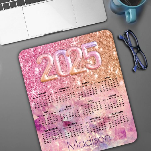 Chic ombre roos gouden 2025 monogram kalender muismat