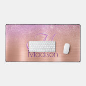 Chic ombre roze roze roos blush glitter monogram bureaumat (Keyboard & Muis)