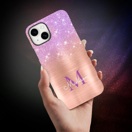 Chic ombre roze roze roos blush glitter monogram Case-Mate iPhone case