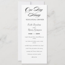 Chic One Day Away Rehearsal Dinner Menu Card