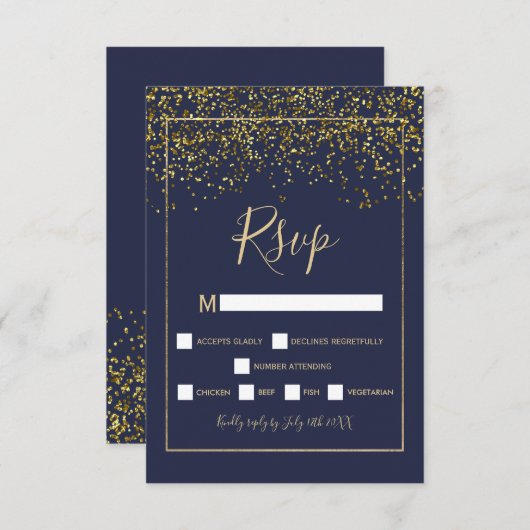 Chic or confetti marine bleu typographie rsvp (Devant / Derrière)