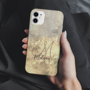 Chic or étui monogramme gouttes de cristal de rhin