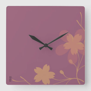 Chic or violet Abstrait Floral Carré Horloge mural