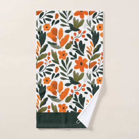 Chic Orange Spring Flowers Botanical Pattern Name  (Serviette à main)