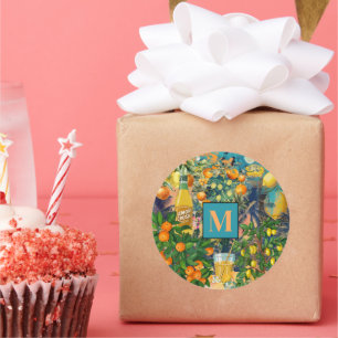 Chic oranje blauw turquoise Siciliaanse citrus col Ronde Sticker