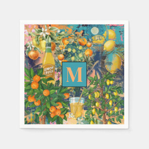 Chic oranje blauw turquoise Siciliaanse citrus col Servet