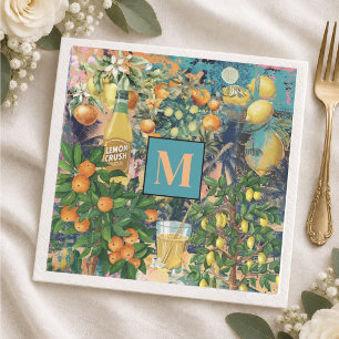 Chic Oranje Blauwe Siciliaanse Citrus Collage Servet