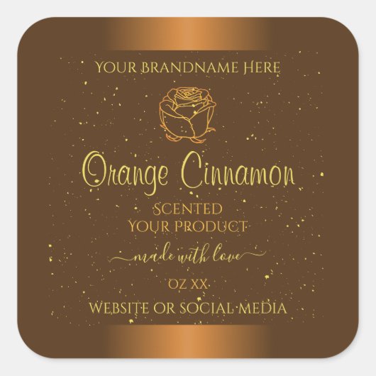 Chic Oranje Brown Product Labels Gold Glitter Roos (Voorkant)