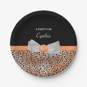 Chic Oranje Cheetah Print Cute Roos Bow Party Name Papieren Bordje