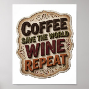 Chic Oranje COFFIE RED DE WERELD WIJN HERHAAL Poster