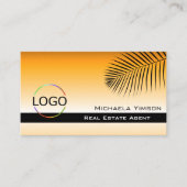 Chic Oranje Gradient Palm Leaf Logo en Foto Visitekaartje (Voorkant)