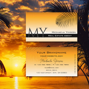 Chic Oranje Gradient Palm Leaf Monogram Simple Visitekaartje