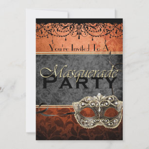 Chic Oranje Masquerade-uitnodigingen Kaart