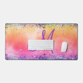 Chic oranje roze iridescent faux glitter monogram bureaumat (Keyboard & Muis)