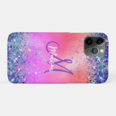 Chic oranje roze iridescent faux glitter monogram Case-Mate iPhone case (Achterkant (horizontaal))