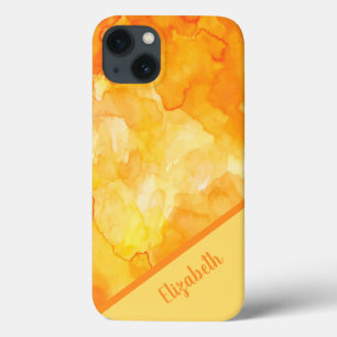 Chic Oranje Waterverf Gepersonaliseerd iPhone 13 Hoesje