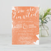 CHIC ORANJE WATERVERF WEDDING INVITATIE KAART (Staand voorkant)