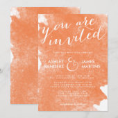 CHIC ORANJE WATERVERF WEDDING INVITATIE KAART (Voorkant / Achterkant)