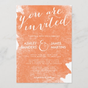CHIC ORANJE WATERVERF WEDDING INVITATIE KAART