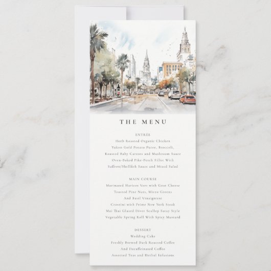 Chic Orlando Florida Skyline Mariage Carte de menu (Devant)